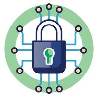Lock Icon over a Digital Circuit and Cybersecurity Concept vector