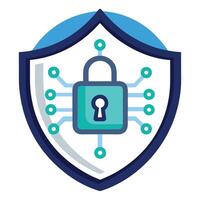 Shield Icon with a Digital Lock and Cybersecurity Concept vector