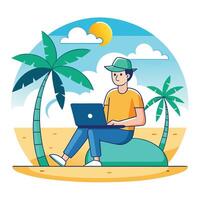 Person Working on a Laptop Digital Nomad Concept vector