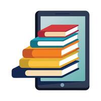 Tablet Icon with a Stack of E-books and Digital Library Concept vector