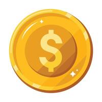 Shiny Dollar Coin Icon Isolated on a White Background and Dollar Coin Concept vector