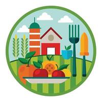 Plate Icon with Fresh Produce and Farm-to-Table Concept vector