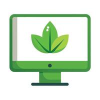Computer Icon with a Green Leaf and Green Technology Concept vector