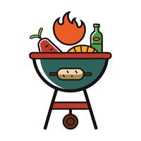 Grilling Icon with Food on the Barbecue and Grill Concept vector