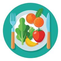 Plate Icon with a Fork and Knife and Healthy Diet Concept vector