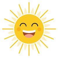 Smiley Face Icon with Sun Rays Isolated on a White Background and Happiness Concept vector