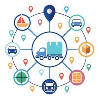 Network of Routes Icon with Vehicles and Logistics Concept vector