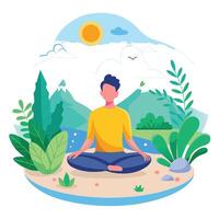 Serene Nature Scene Icon with a Person Meditating and Meditation Retreat Concept vector