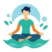 Person Meditating Icon with Calming Elements and Mindfulness Concept vector