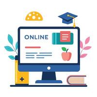 Computer Screen Icon Displaying a Course and Online Learning Concept vector