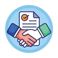 Two Hands Icon Shaking with a Contract and Partnership Concept vector