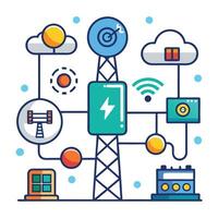 Power Grid Icon with Digital Symbols and Smart Grid Concept vector