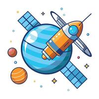 Satellite Icon Orbiting a Planet and Space Exploration Concept vector