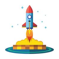 Rocket Icon Launching from a Platform and Startup Launch Concept vector