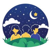 Group Icon Lying on a Field Watching the Stars and Stargazing Concept vector