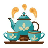 Tea Set Icon with Steam and Two Cup Tea Ceremony Concept vector