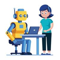 Robot Icon Assisting a Person and Virtual Assistant Concept vector