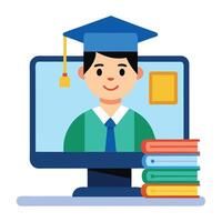 Student Icon Attending an Online Class and Virtual Class Concept vector