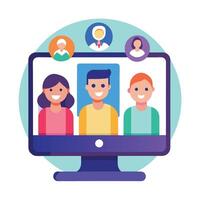 Group Call Icon on a Computer and Web Conference Concept vector