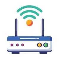 Flat Design Router Icon with Wi-Fi Signals and Wi-Fi Router Concept vector