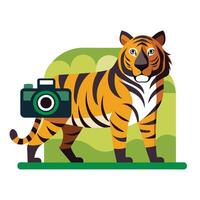 Camera Icon Capturing a Tiger and Wildlife Photography Concept vector