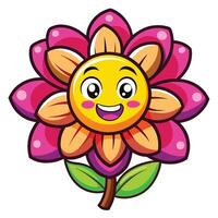 Modern Smiling Face Whimsical Cartoon Flower and Flower Concept vector