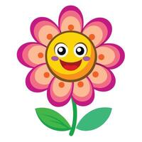 Smiling Face Whimsical Cartoon Flower and Flower Concept vector