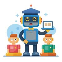 Modern AI in Education Icon with Robot and Students vector