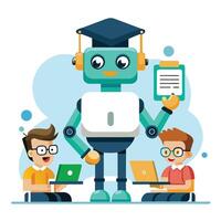 Elegant AI in Education Icon with Robot and Students vector
