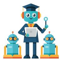 AI in Education Icon with Robot and Students vector