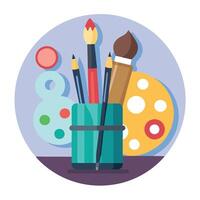 Elegant Art Supplies Icon with Brushes, Paints, and Palette vector