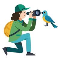 Elegant Bird Watching Icon with a Person and Binoculars Observing Birds vector