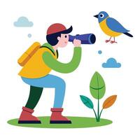 Bird Watching Icon with a Person and Binoculars Observing Birds vector