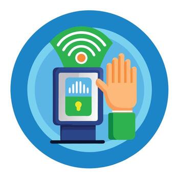 Elegant Biometric Scanner Icon with a Hand Scanning over a Sensor vector