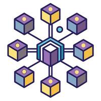 Elegant Interconnected Blocks Icon with Digital Data and Blockchain Symbolism vector