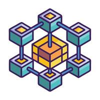 Interlocking Blocks Icon with Blockchain Symbolism and Digital Data vector