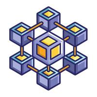 Modern Interlocking Blocks Icon with Blockchain Symbolism and Digital Data vector