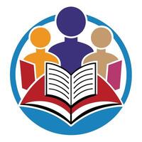 Elegant Book Club Icon with a Group of People Reading Books in a Library vector