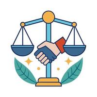 Elegant Handshake Icon with a Scale of Justice and Isolated Background vector