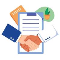 Handshake Icon over a Contract and Isolated Background vector