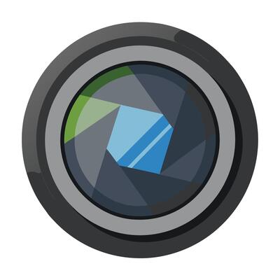 Elegant Zoomed in Camera Lens Icon in a Circle and Isolated Background