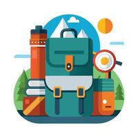 Modern Backpack Icon with Camping Essentials and Isolated Background vector