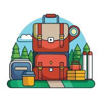Backpack Icon with Camping Essentials and Isolated Background vector