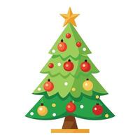 Decorated Christmas Tree Icon with Ornaments and Isolated Background vector