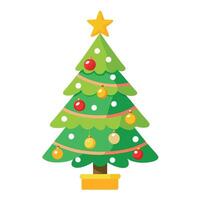 Elegant Decorated Christmas Tree Icon with Ornaments and Isolated Background vector