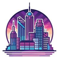 Neon Lit Cityscape Icon with a City and Isolated Background vector