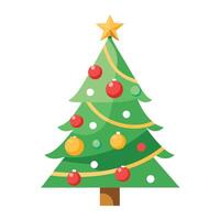 Modern Decorated Christmas Tree Icon with Ornaments and Isolated Background vector