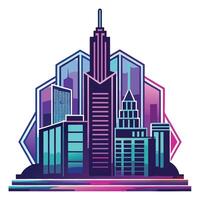Modern Neon Lit Cityscape Icon with a City and Isolated Background vector