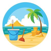 Elegant Beach Icon with Cleanup Tools and Isolated Background vector