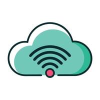 Elegant Cloud Icon with Radiating WiFi Signals and Isolated Background vector